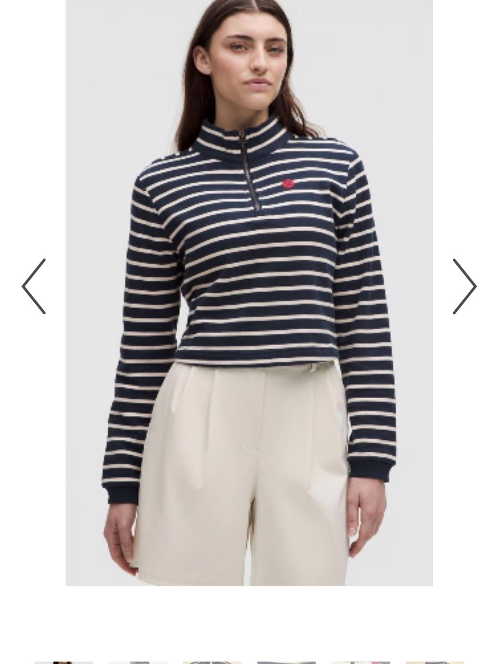 Lululemon Navy & Cream Striped Half-Zip Pullover cropped never worn